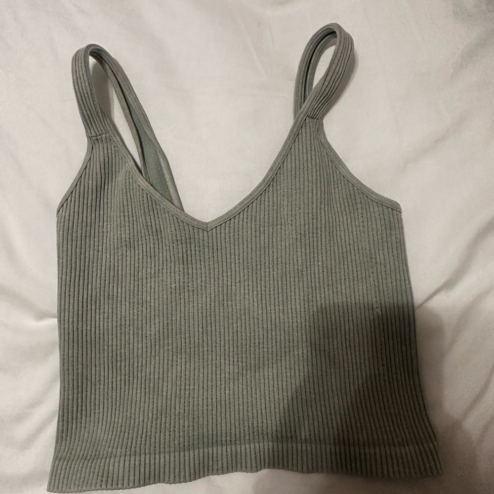 Green ribbed crop tank